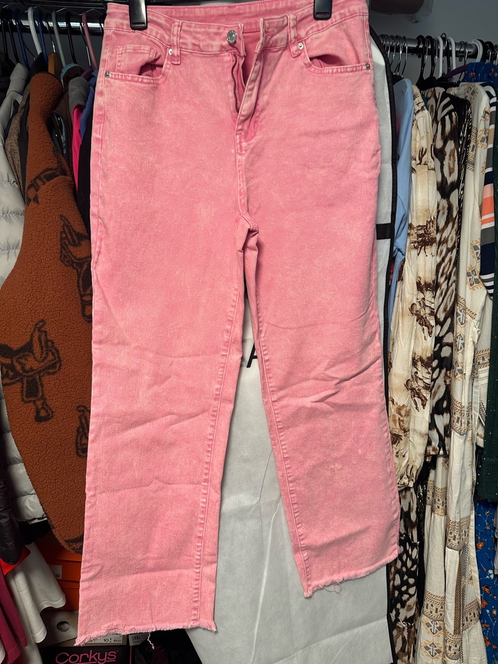 Pink High-Rise Straight Crop Jeans